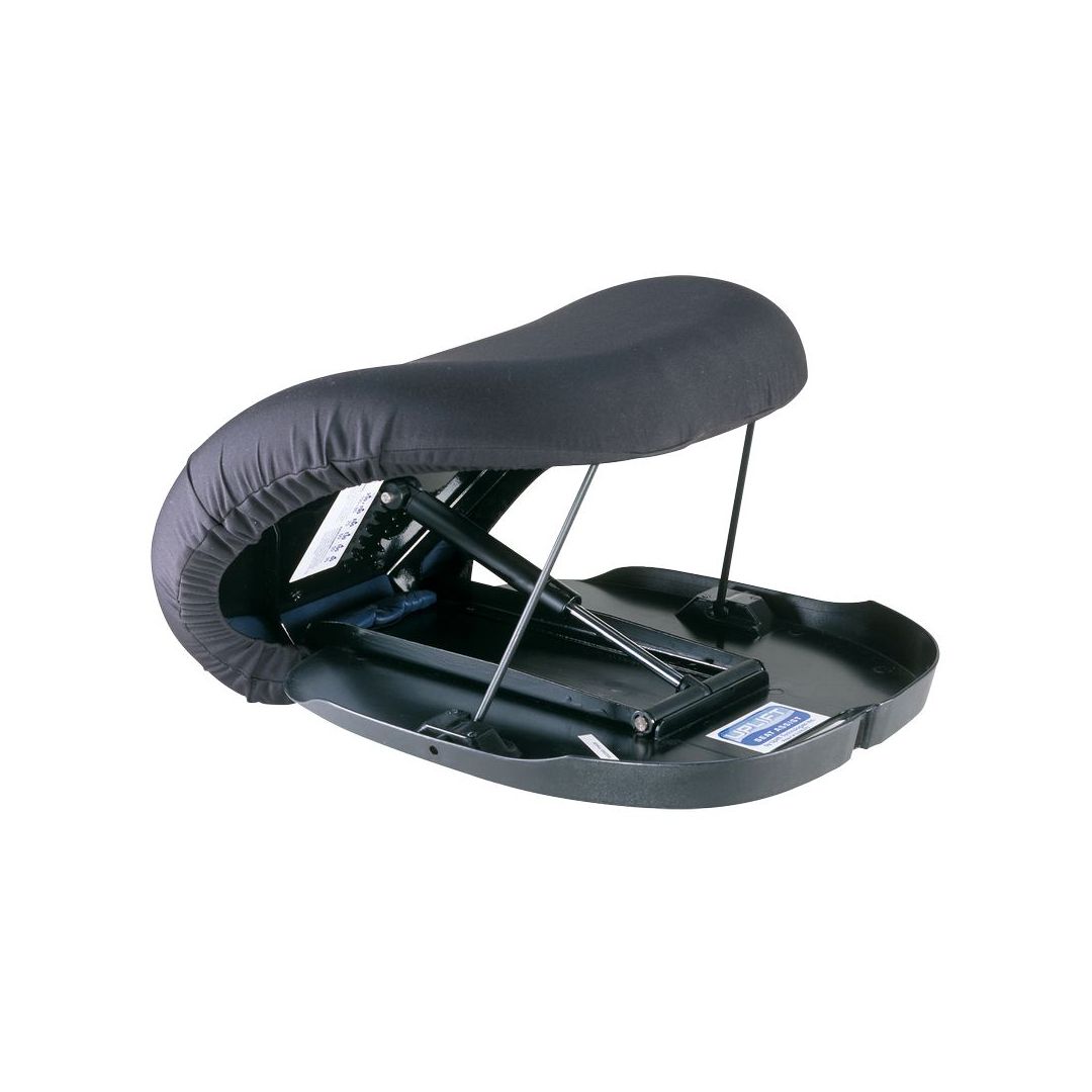 Schwarzes, ovales Kissen mit Hebevorrichtung. Schwarze Basis mit Metallstreben. Waschbar.