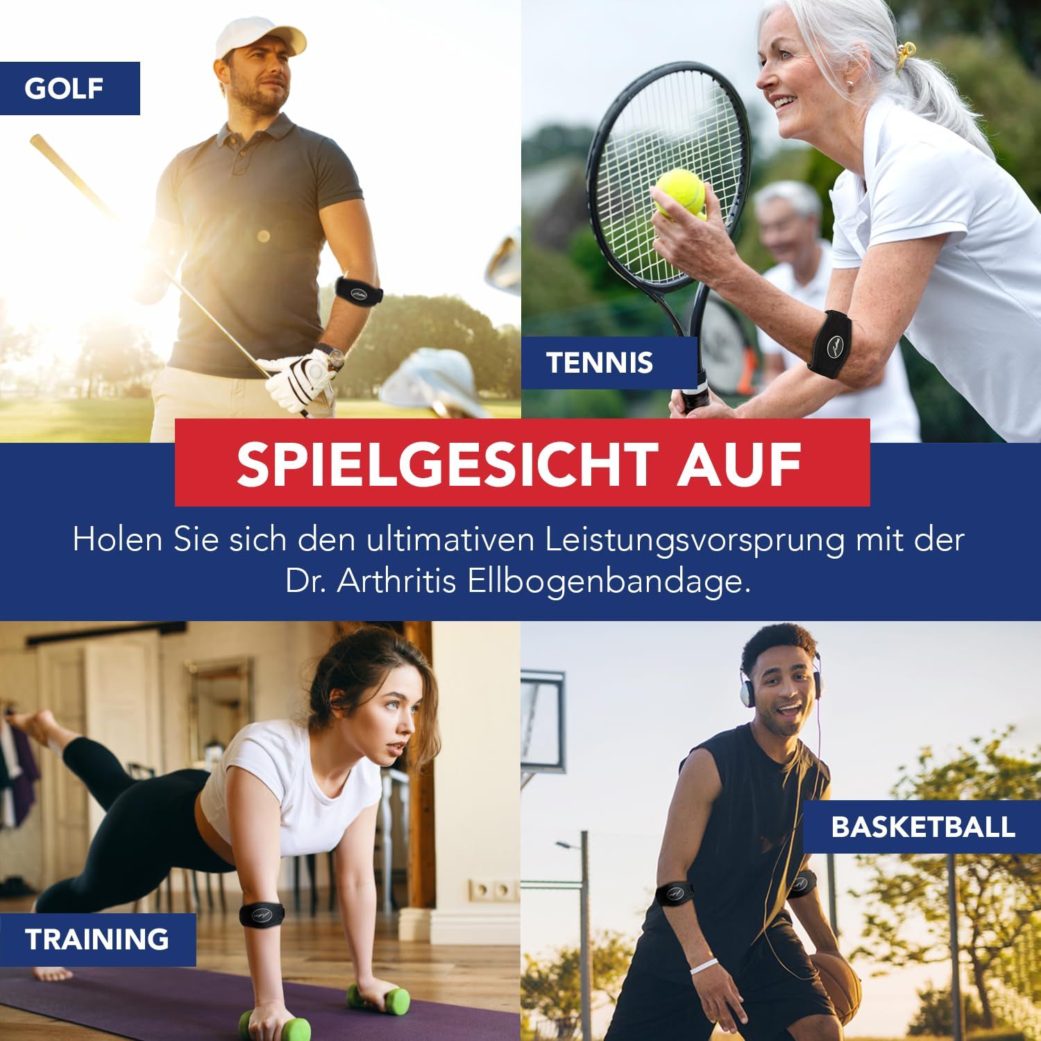 Zwei schwarze Ellenbogenbandagen mit rotem Rand und Klettverschluss.