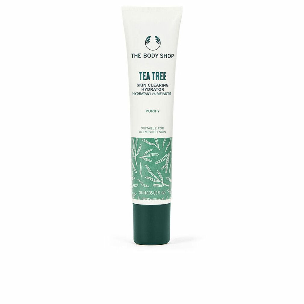 Creme-Tube mit grünem Deckel. Text: Tea Tree Skin Clearing Hydrator. Geeignet für unreine Haut.