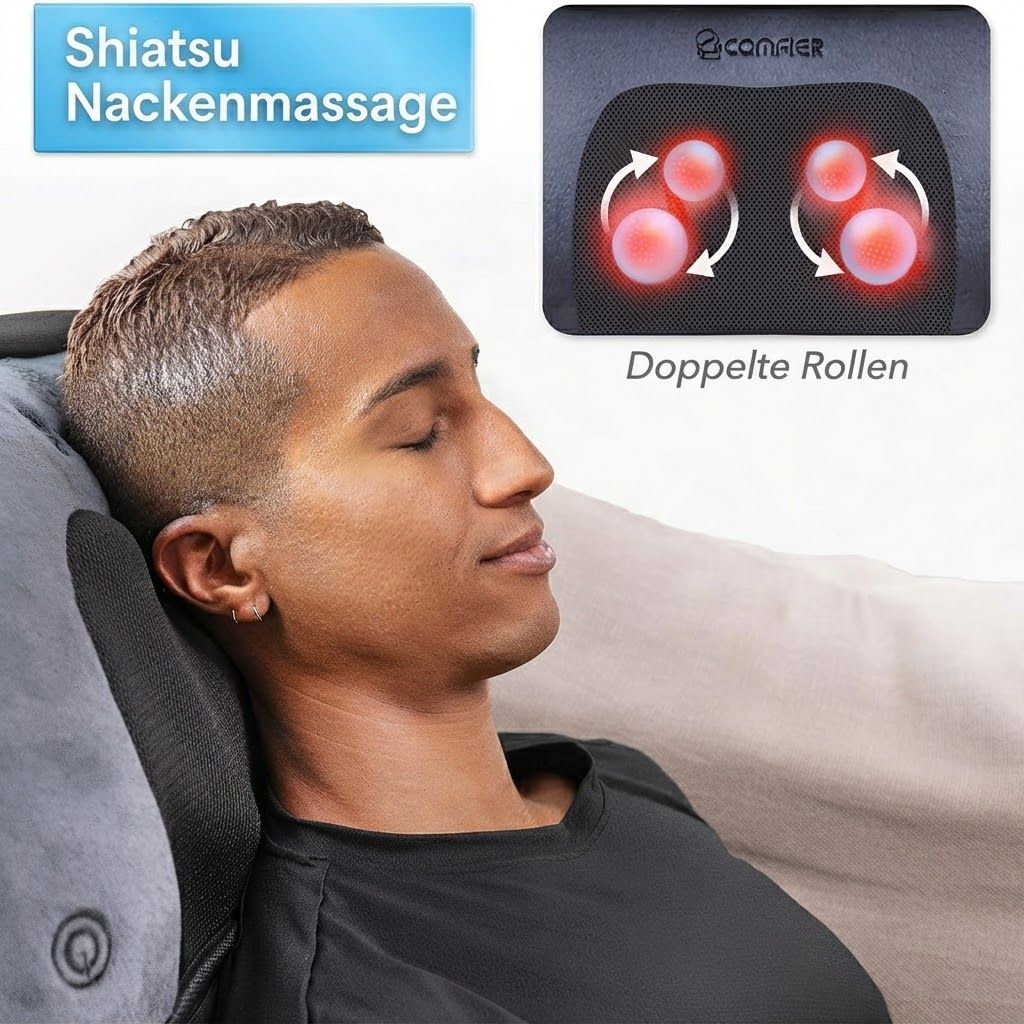 Nackenmassagegerät mit Shiatsu-Funktion und doppelten Rollen.