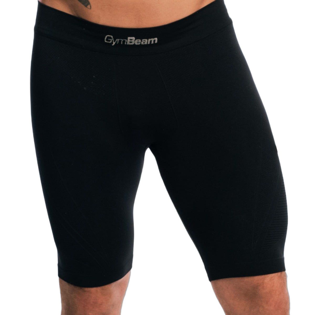 Herren Slim Shorts, nahtlos, über dem Knie, schwarz.