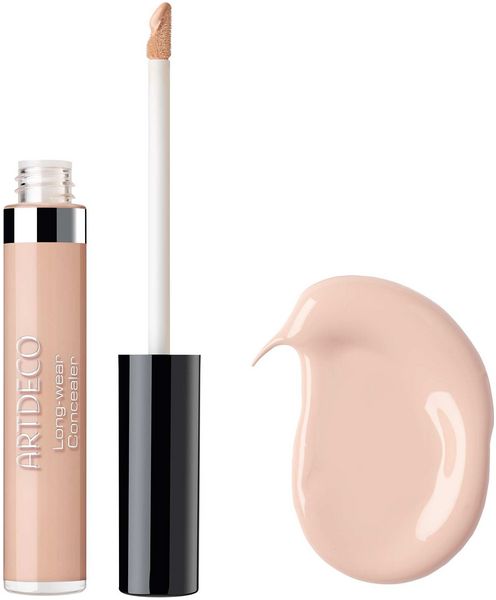 Artdeco Long-Wear Concealer Flasche, Applikator und Swatch.
