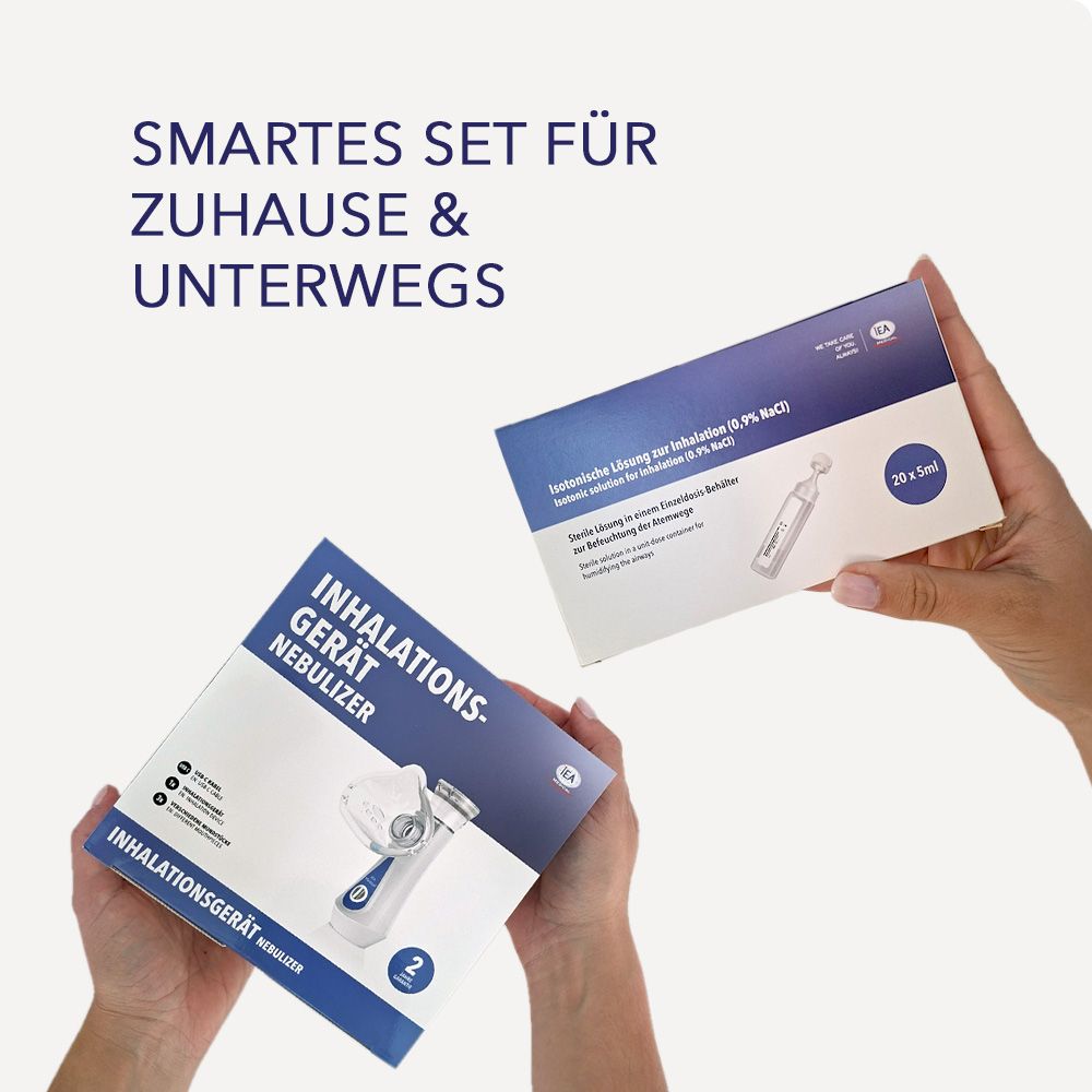 IEA Medical Inhalator + Kochsalzlösung + Ersatzmasken für Kinder und Erwachsene