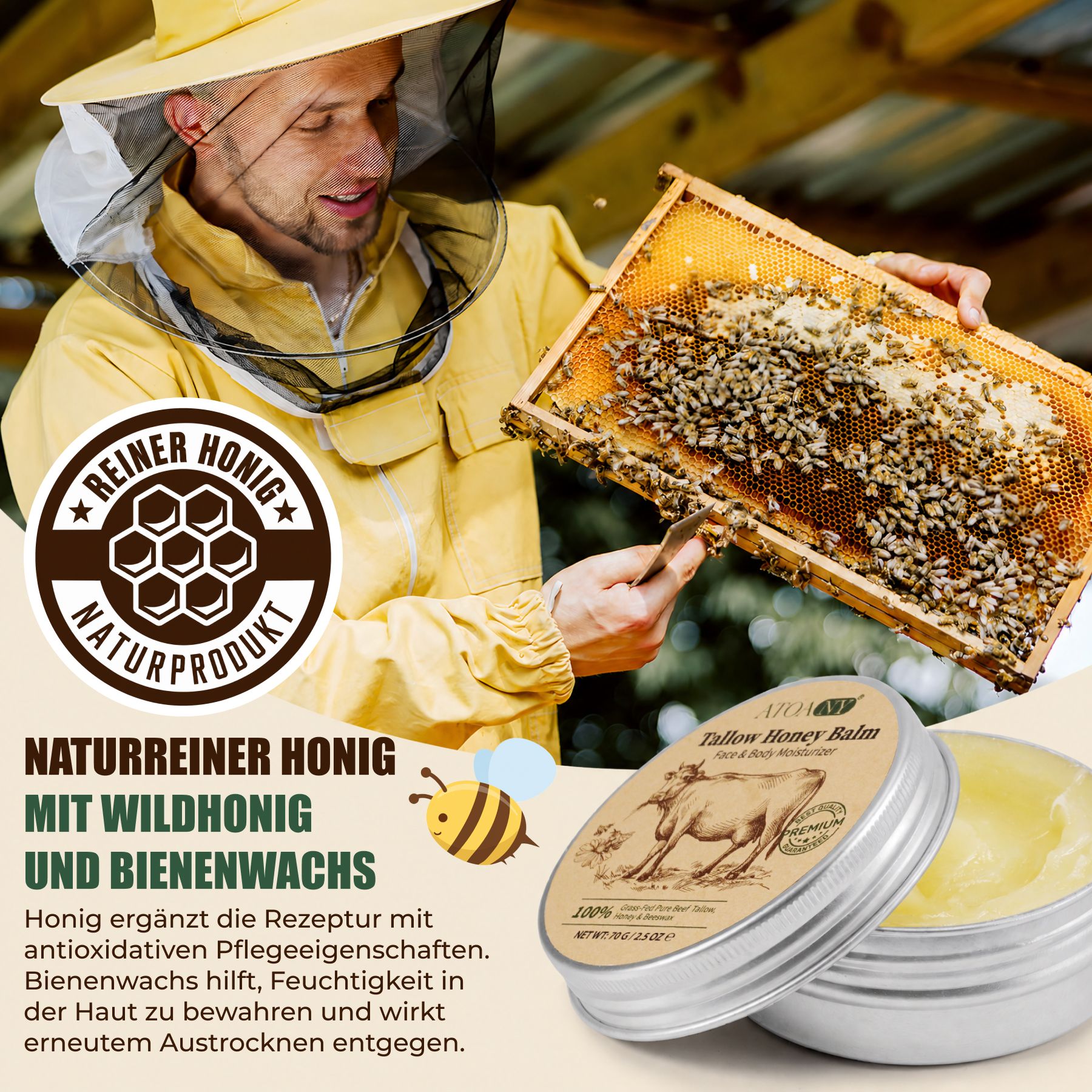 P-beauty Tagescreme Beef Tallow Honey Balm Rindertalg Honig Bienenwachs