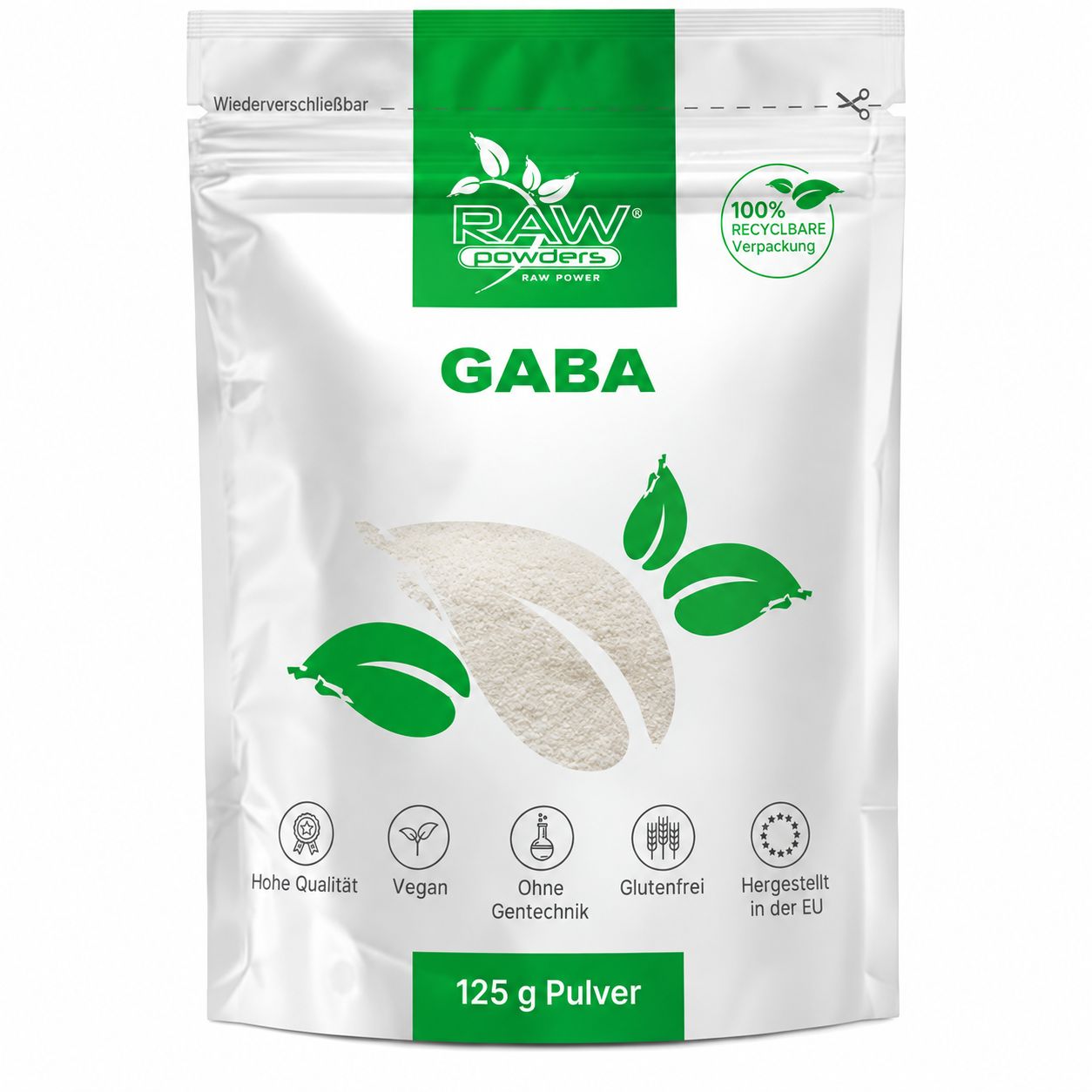 Raw Powders GABA Beutel, 125 g Pulver.