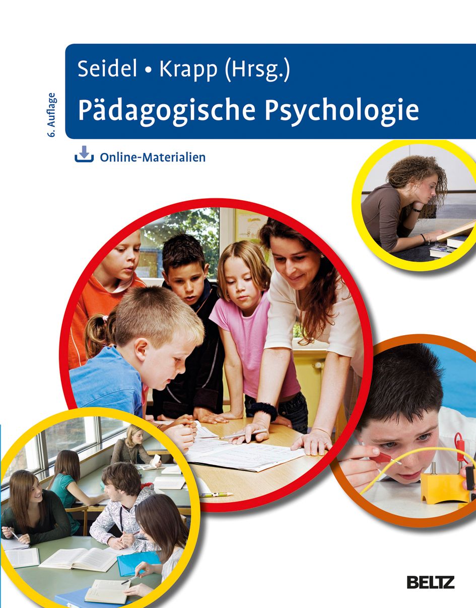 Buchcover: Titel „Pädagogische Psychologie“. Autoren: Seidel, Krapp. 6. Auflage. Abbildung von Schülern und Lehrerin.