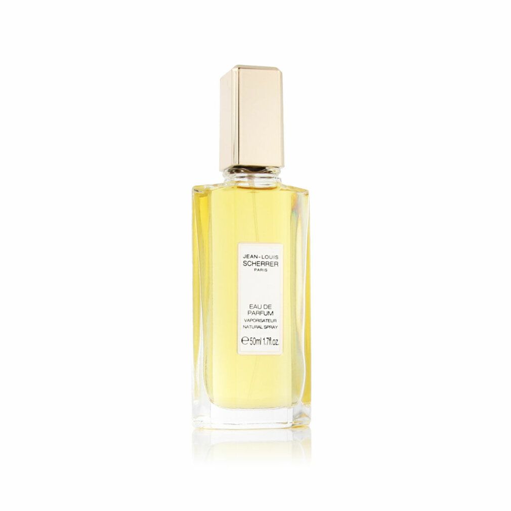 Parfümflasche mit goldfarbenem Verschluss. Aufschrift: Jean-Louis Scherrer, Paris. Eau de Parfum, Natural Spray, 50ml.