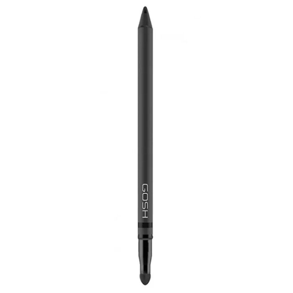 Schwarzer Gosh Infinity Eyeliner. Zylindrische Form mit spitzem Ende und Applikator. Marke GOSH auf dem Stift.