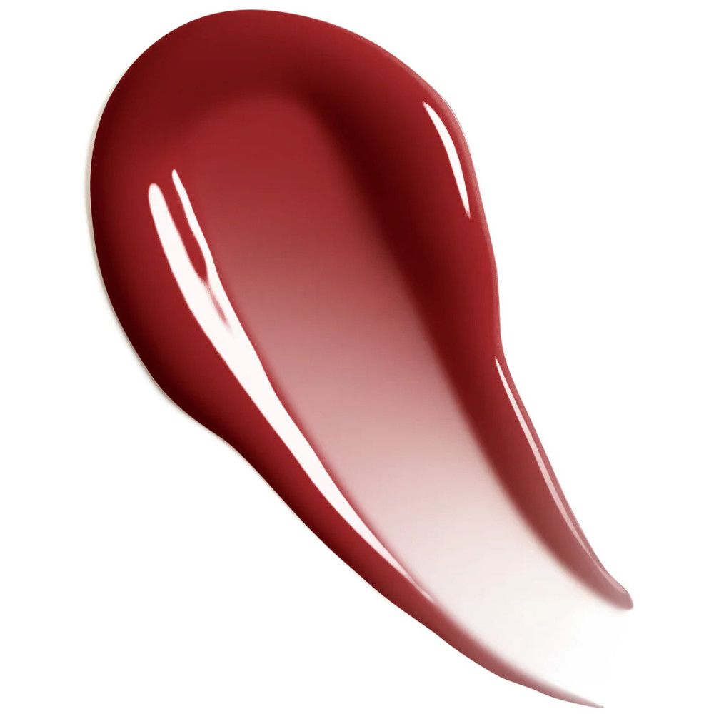 Ein roter Lippenstift-Swirl. Die Textur ist glänzend und cremig. Der Farbton variiert von dunkelrot bis transparent.