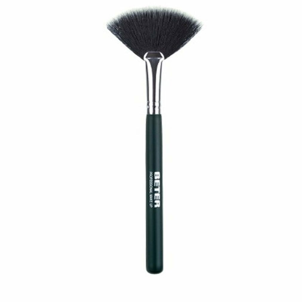 Synthetischer Haarfächer-Make-up-Pinsel mit dunklem Griff und silberner Zwinge.