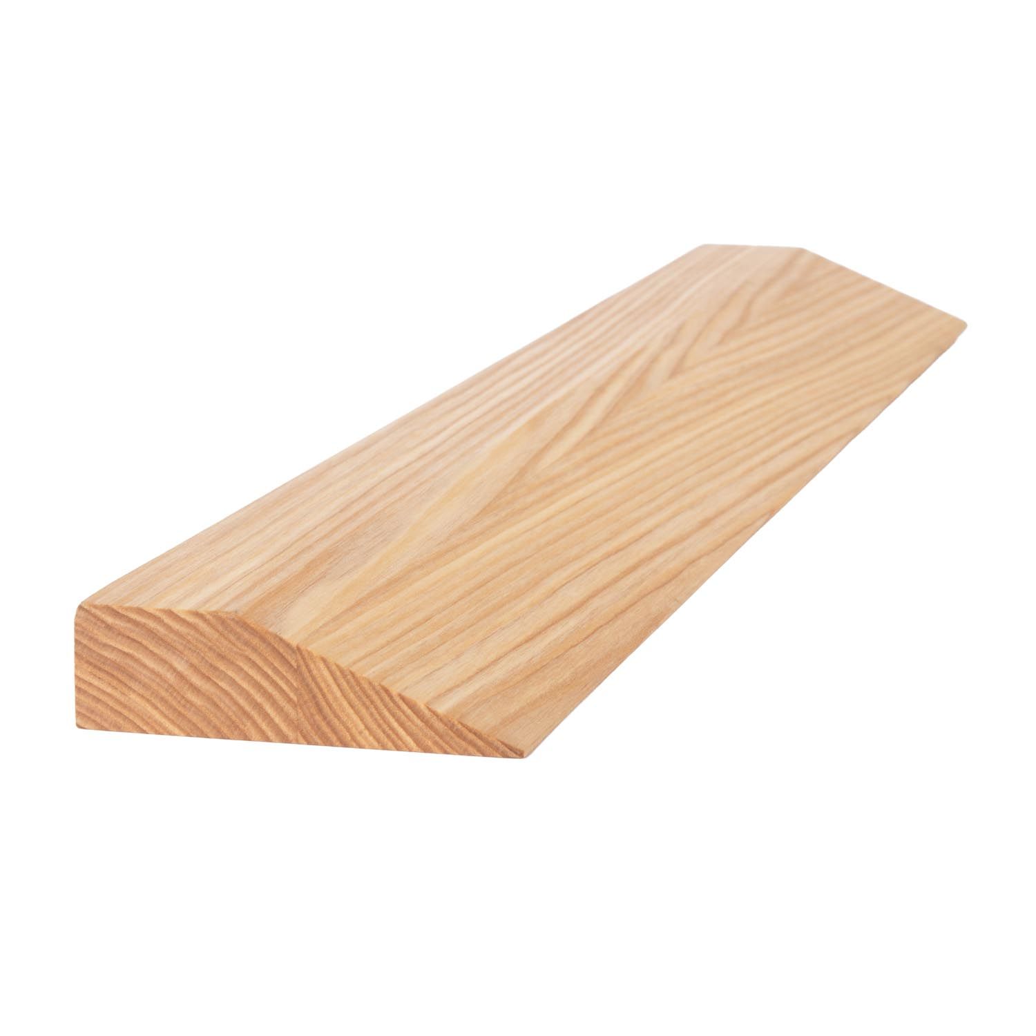 Handstandplanke aus hellem Holz. Trapezförmige Form mit abgeschrägten Kanten. Holzmaserung sichtbar.