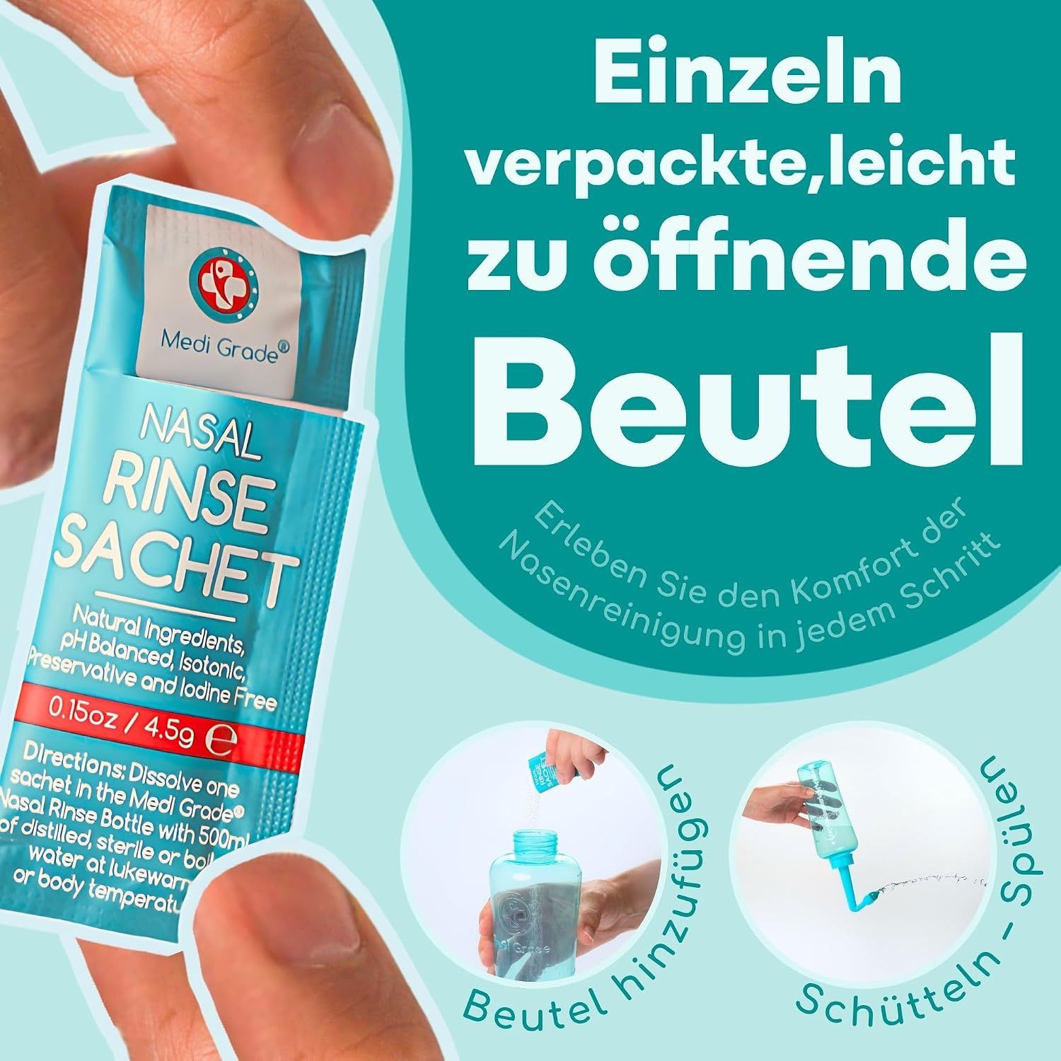 Medi Grade Nasenspül-Salzbeutel, 50 Stück Packung.