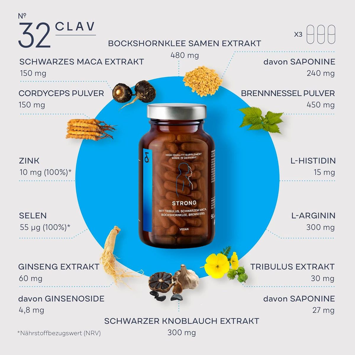 Clav N°32 STRONG Maca,Tribulus & Cordyceps - VITALITÄT FÜR MÄNNER