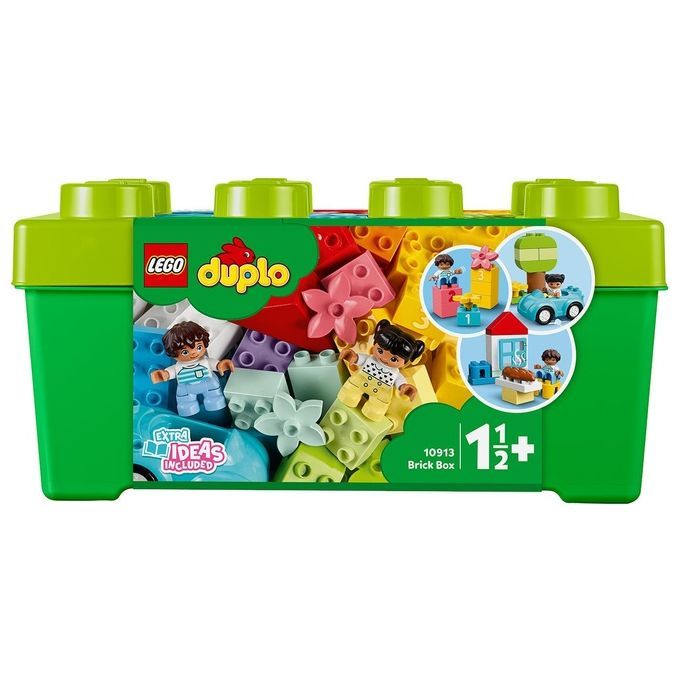 Grüne LEGO Duplo Brick Box mit bunten Steinen, Figuren und Blumen. Altersempfehlung 1 1/2+. Enthält Extra Ideas.