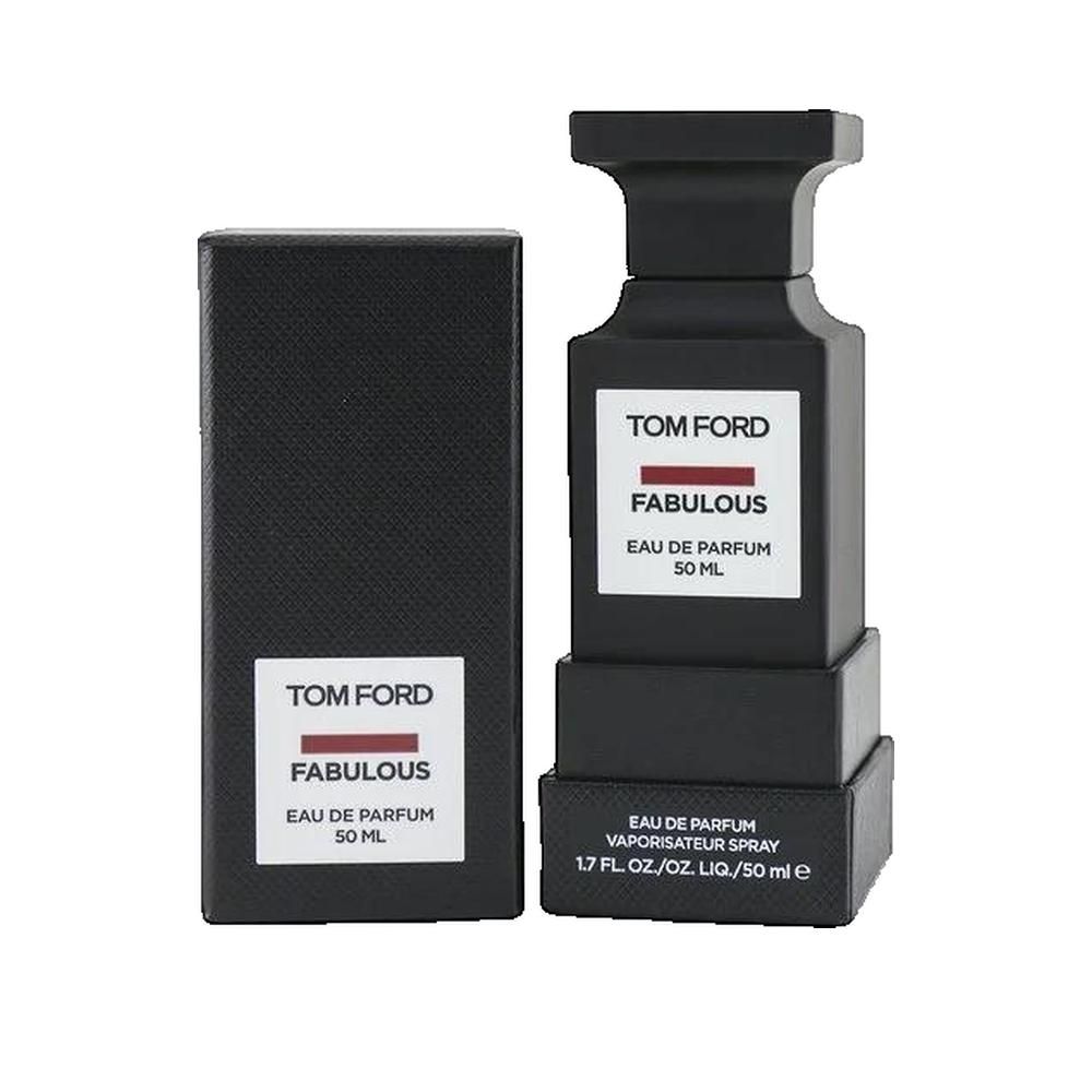 Schwarzer Flakon mit Verpackung. Weißes Etikett mit Tom Ford, Fabulous und 50 ml. Schwarze Verpackung mit Etikett. 1.7 FL. OZ./50 ml.