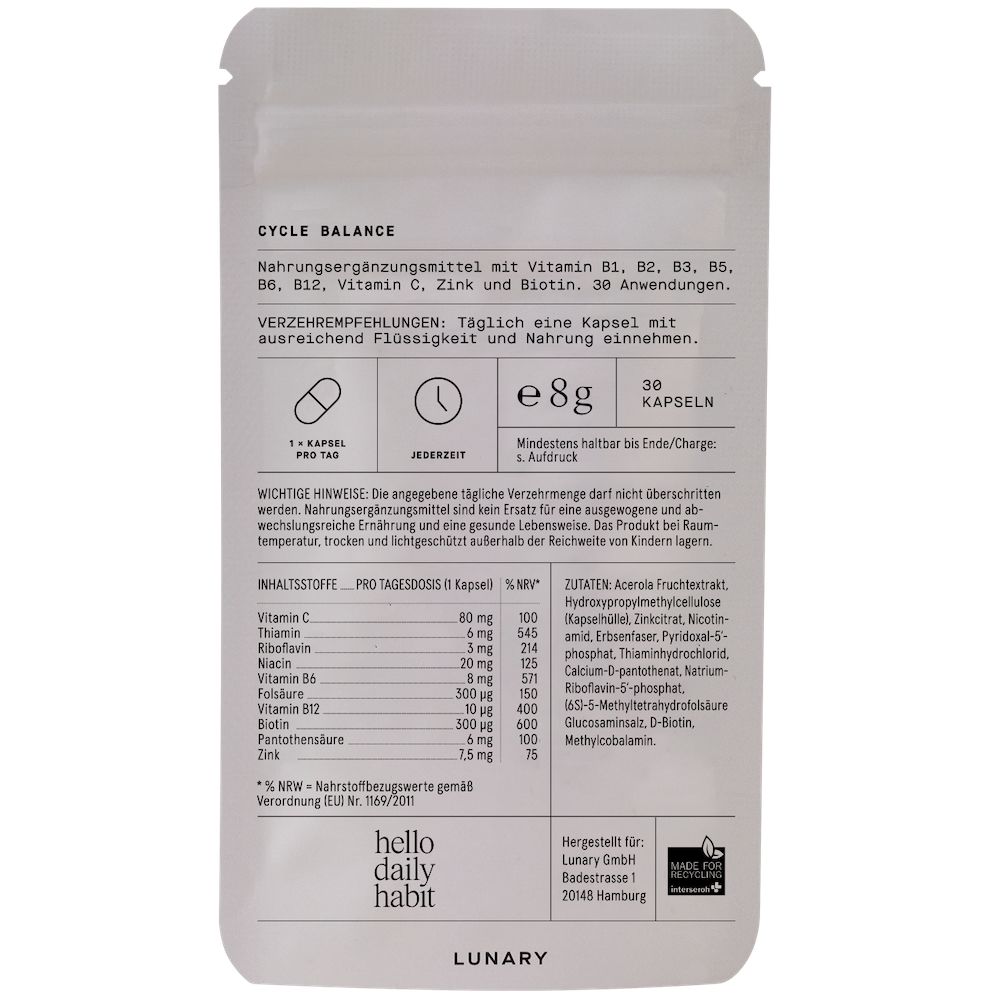 LUNARY Cycle Balance Boost - für einen natürlichen Zyklus, mit Eisen, Vitamin C, Folsäure