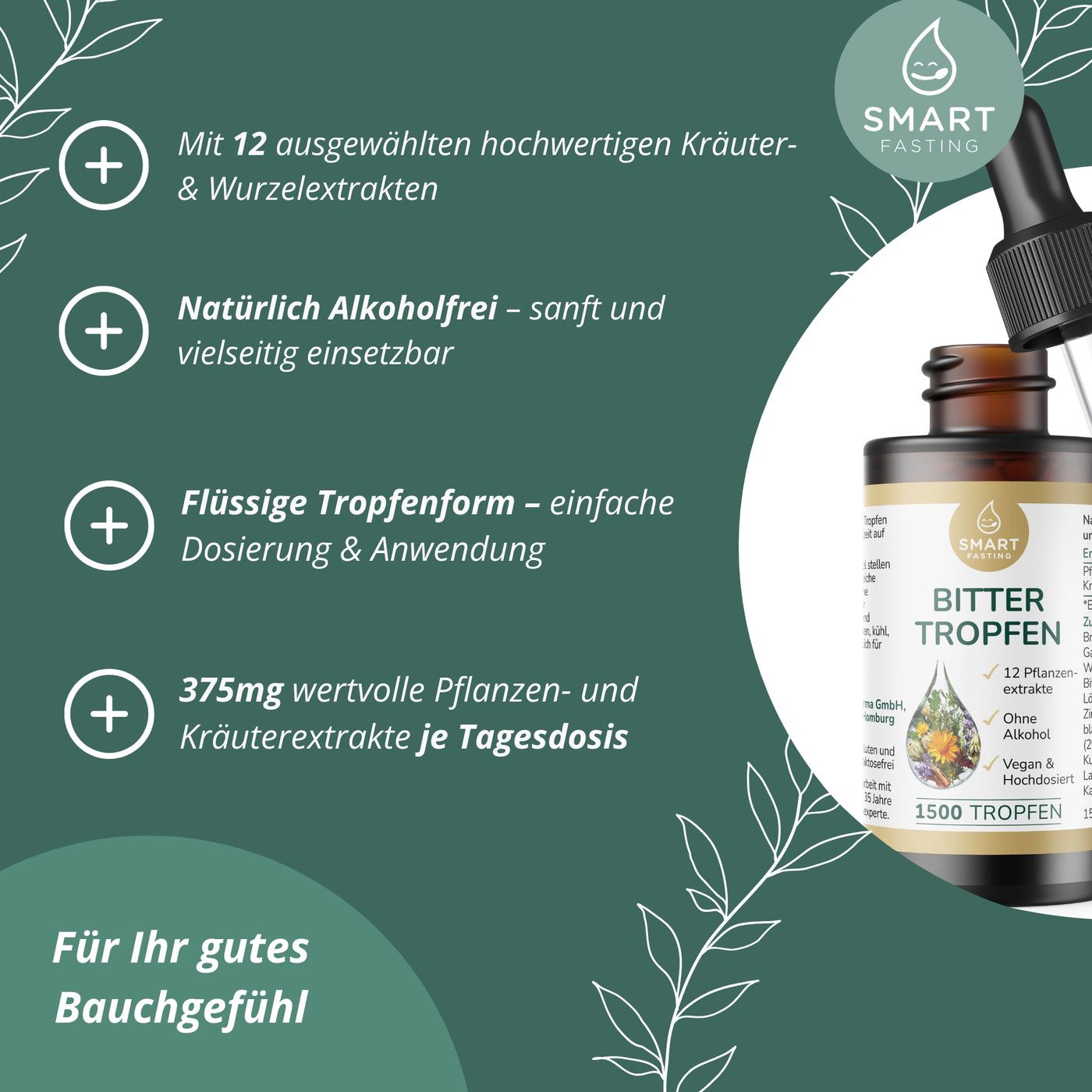 Smart Fasting® Bittertropfen - Ohne Alkohol - 12 Pflanzenextrakte - vegan - hochdosiert