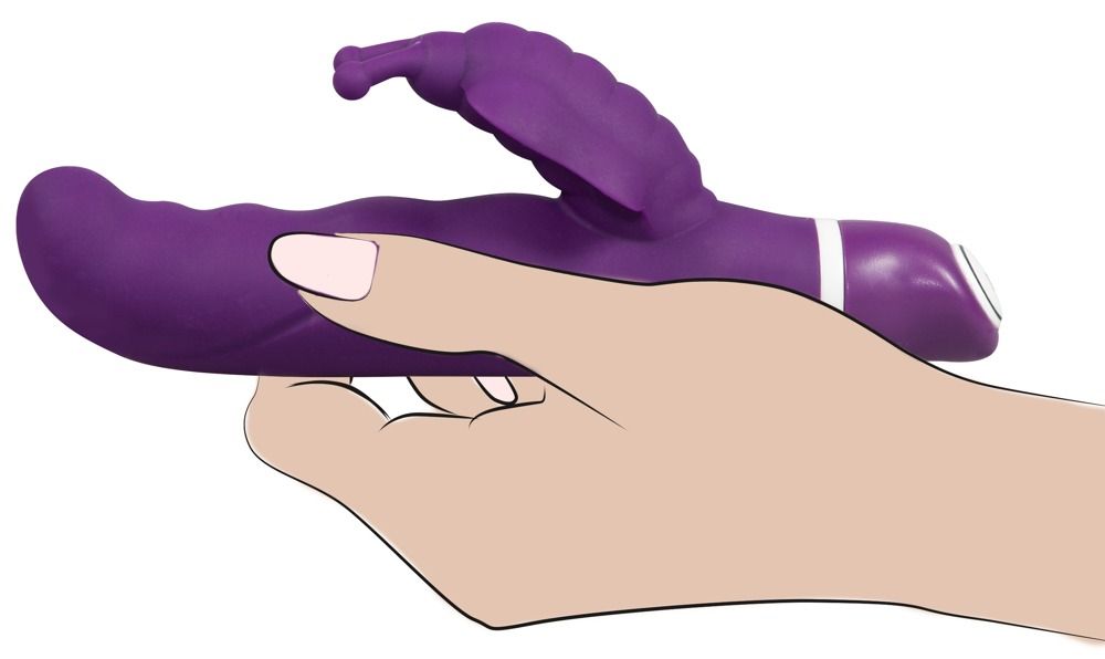 Lila Mini-Kaninchen-Vibrator mit Rillen und Flügel