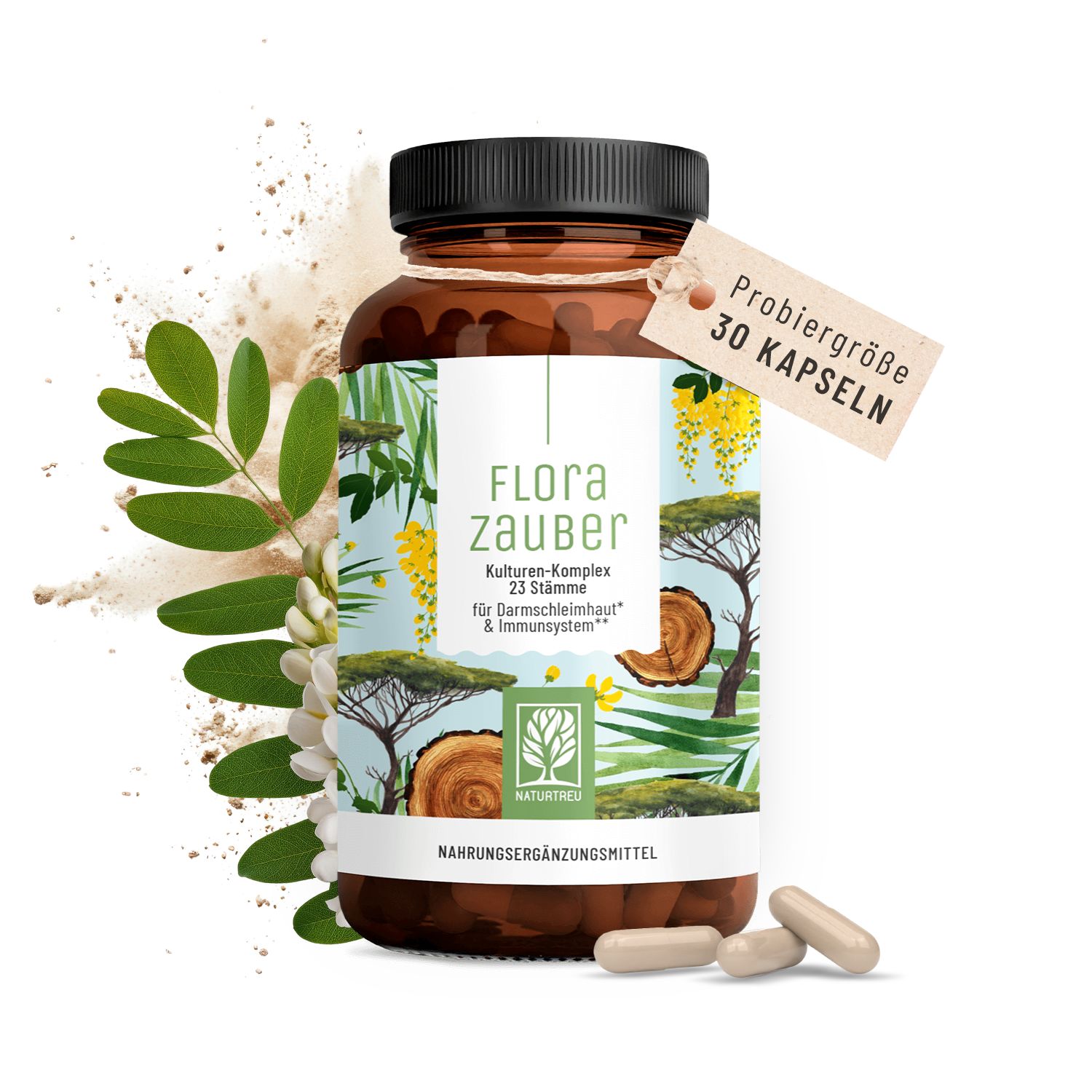 FLORAZAUBER Small: Kulturen Komplex für Darm 23 Bakterienstämme - Probiergröße 30 Kapseln NATURTREU®