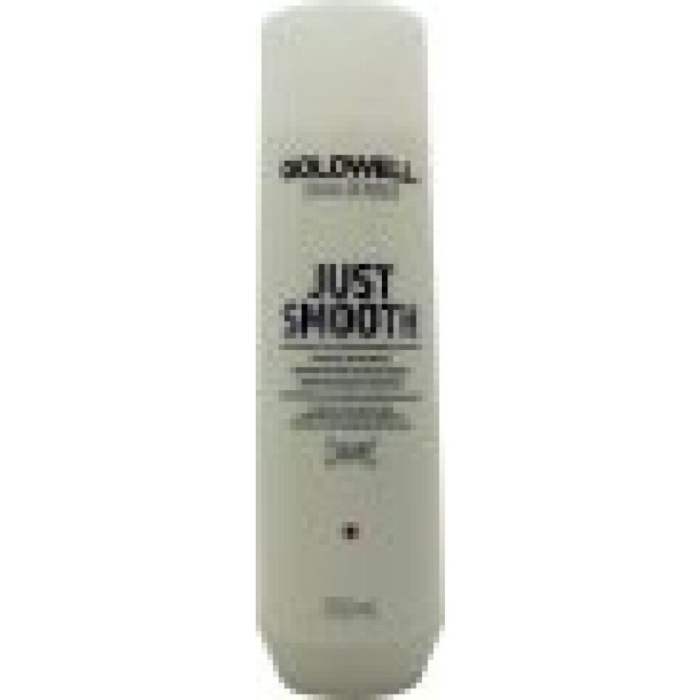 Goldwell Dualsenses Shampoo-Flasche. Weiß, mit "JUST SMOOTH" und 250ml-Angabe. Vertikale Ansicht.