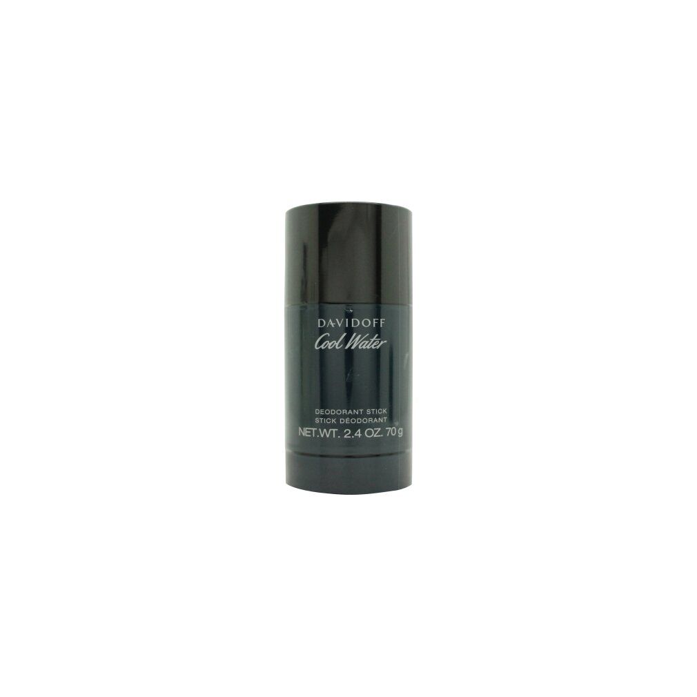 Deo-Stick mit schwarzem Deckel und Gehäuse. Beschriftung: Davidoff Cool Water, Deodorant Stick. Nettogewicht 70 g.