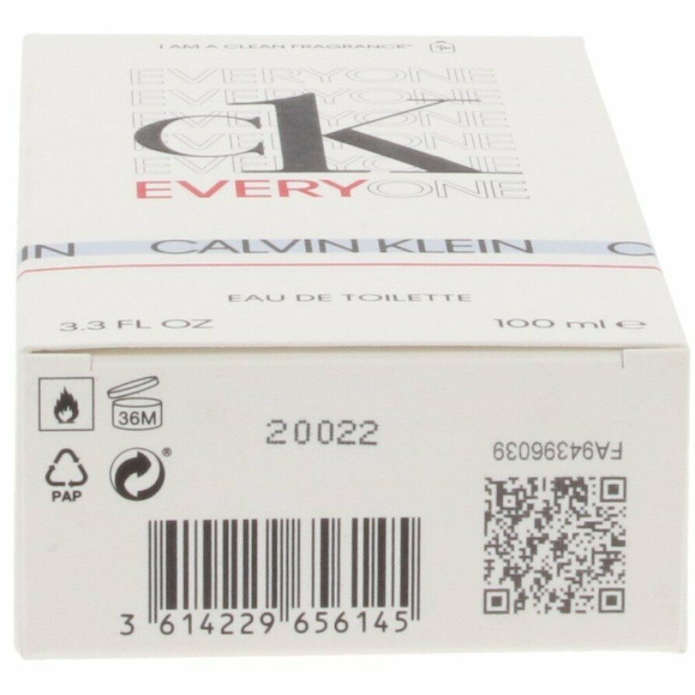Verpackung mit Text und Symbolen. Text: Eau de Toilette. 3.3 FL OZ, 100ml. Symbole für Recycling und brennbare Flüssigkeit.