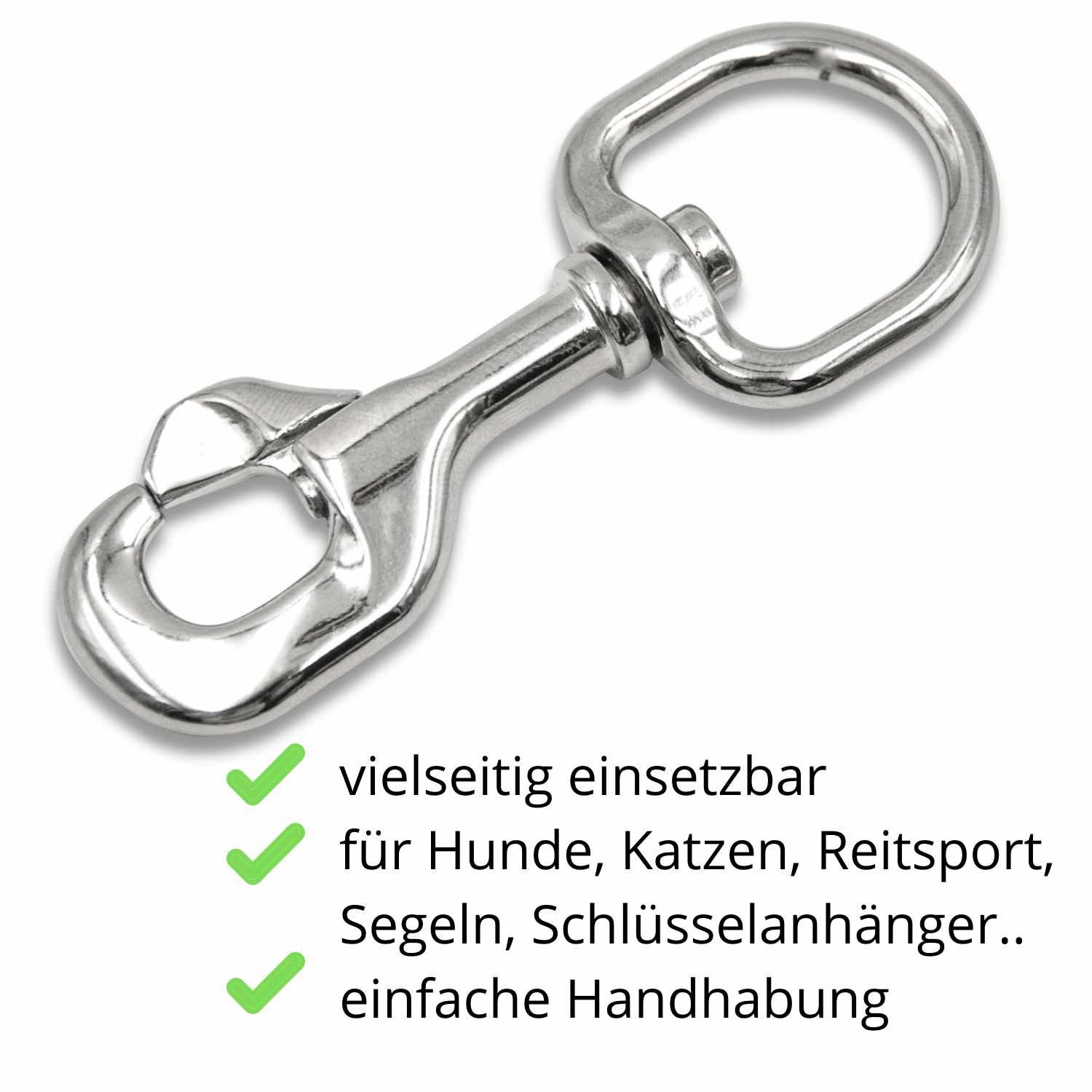 Metall-Karabinerhaken. Vielseitig einsetzbar für Hunde, Katzen, Reitsport, Segeln, Schlüsselanhänger. Einfache Handhabung.