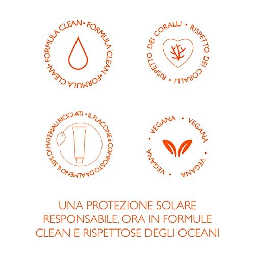 Lancaster Siegel: "Formula Clean", "Rispetto dei coralli", "Flacone composto da almeno il 50% di materiali riciclati", "Vegana".