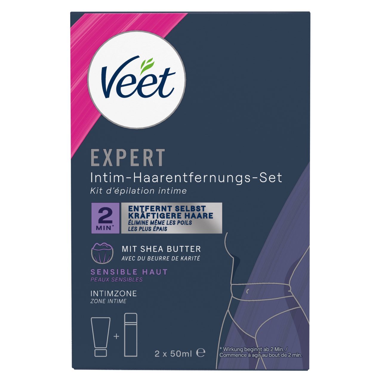 Veet Expert Intim-Haarentfernungs-Set: Creme und Schaum für sensible Haut, 2x 50ml.