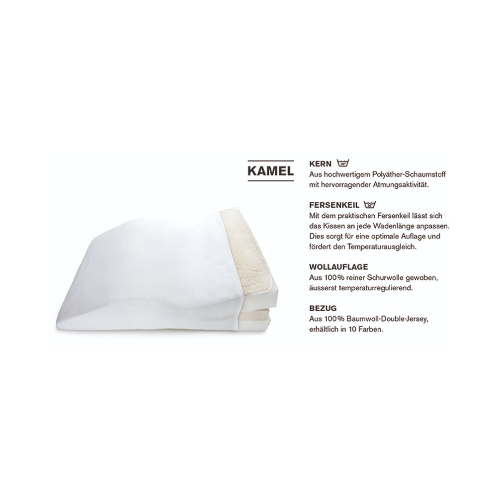 Produktinformationen. Kamel Classic-Line. Kern, Fersenkiel, Wollauflage, Bezug. Text in Deutsch.