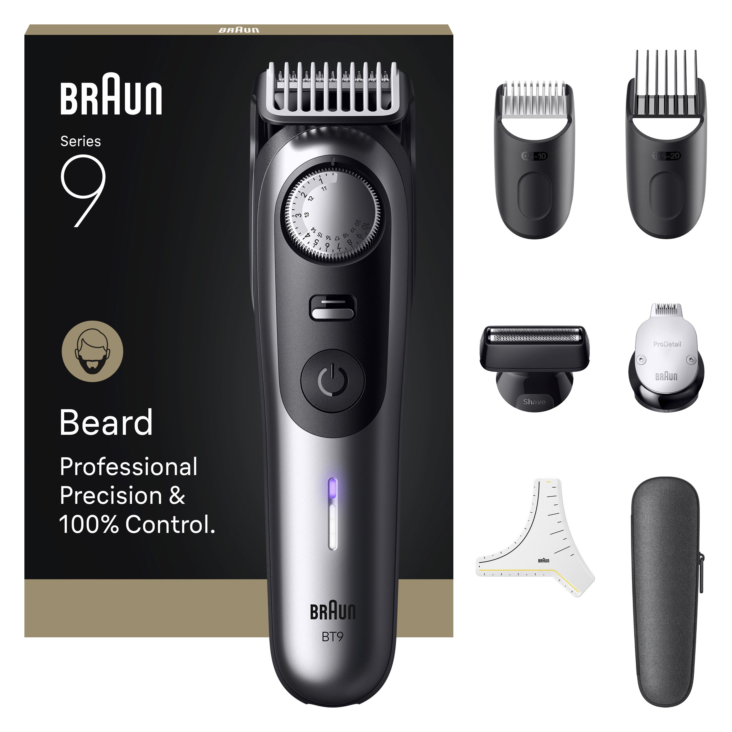 Braun Barttrimmer Series 9 BT9520 mit Verpackung und Zubehör.