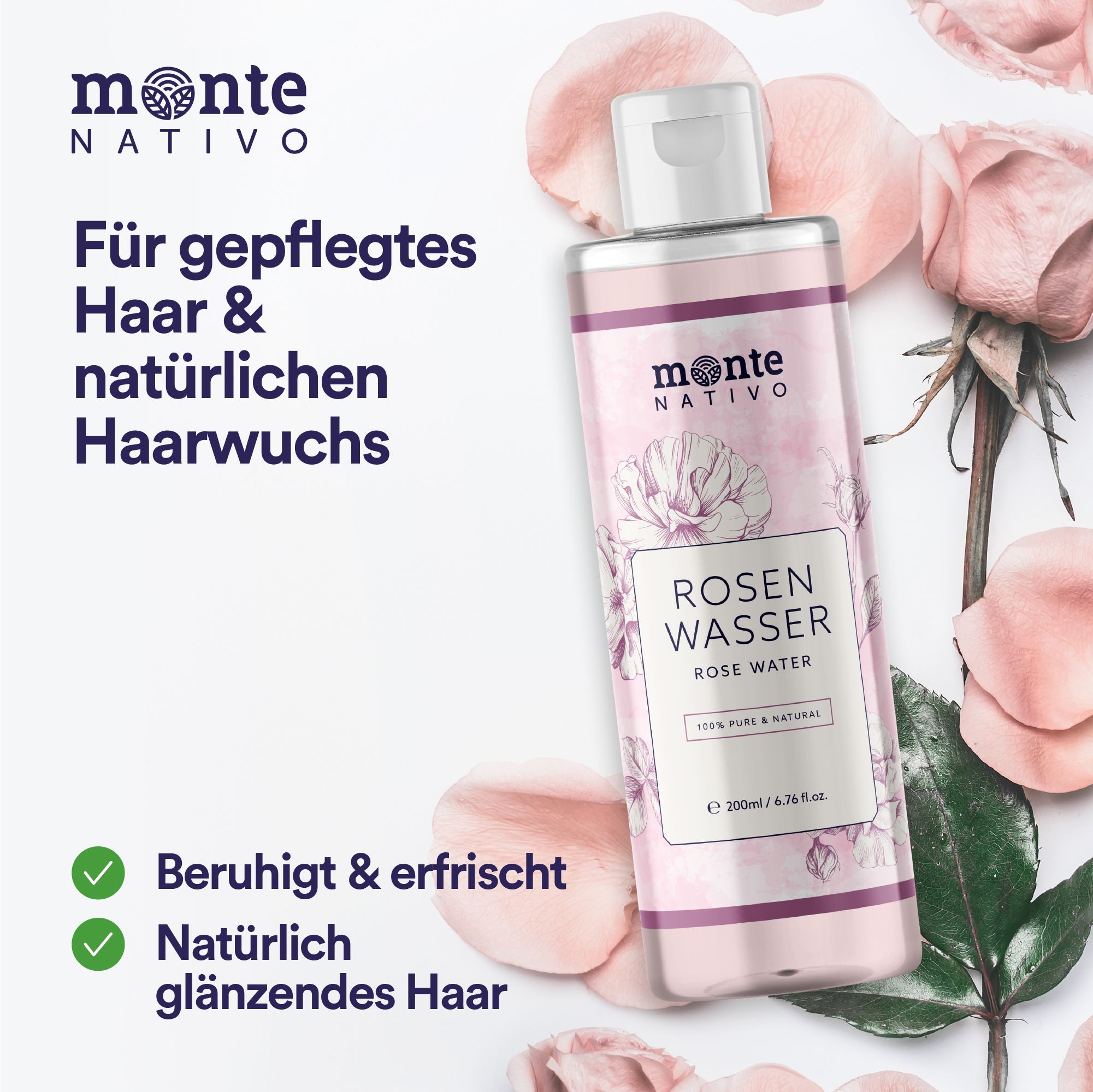 Monte Nativo Rosenwasser – 100% rein für Gesicht & Haar