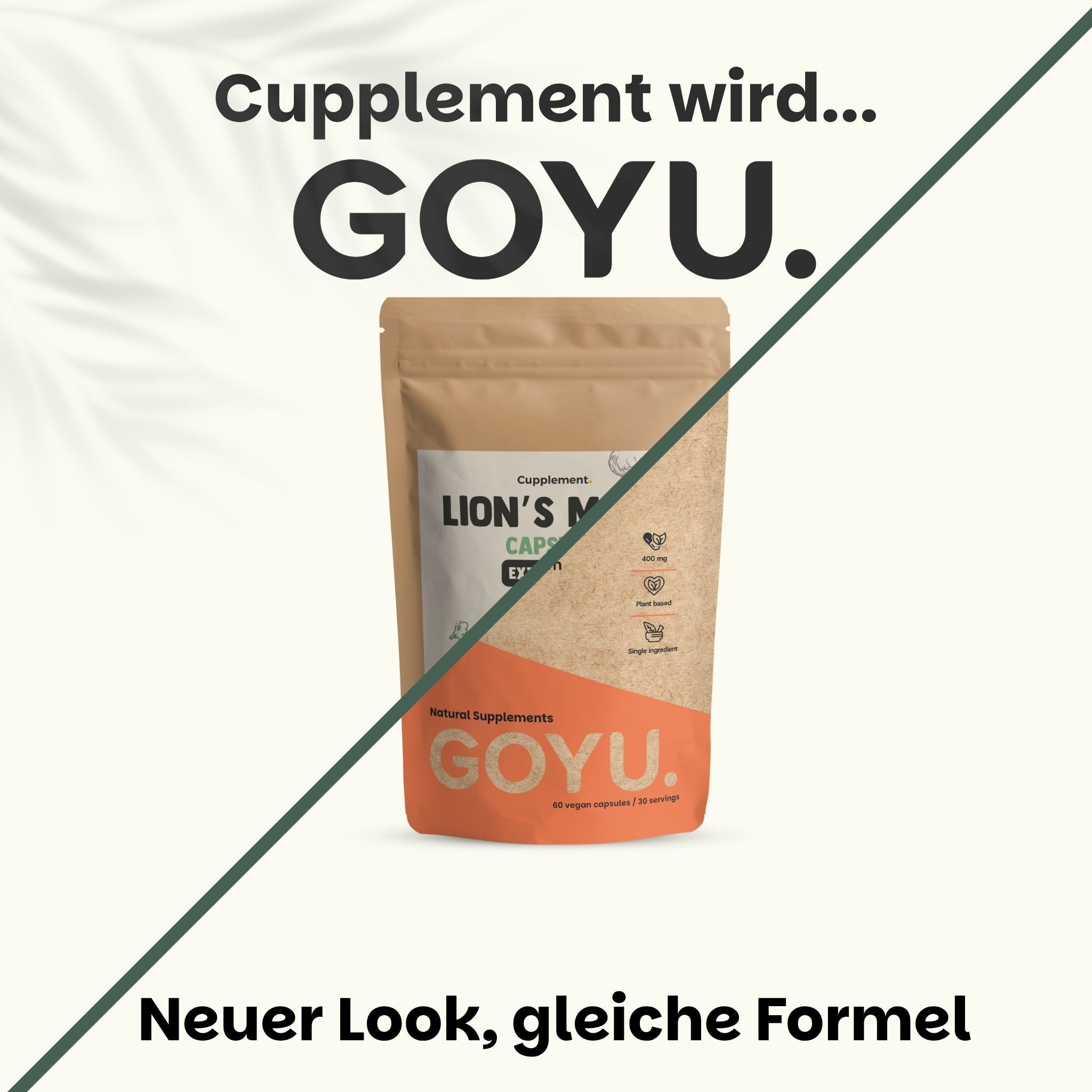 Verpackung von Löwenmähnen-Kapseln mit neuem Logo "GOYU".