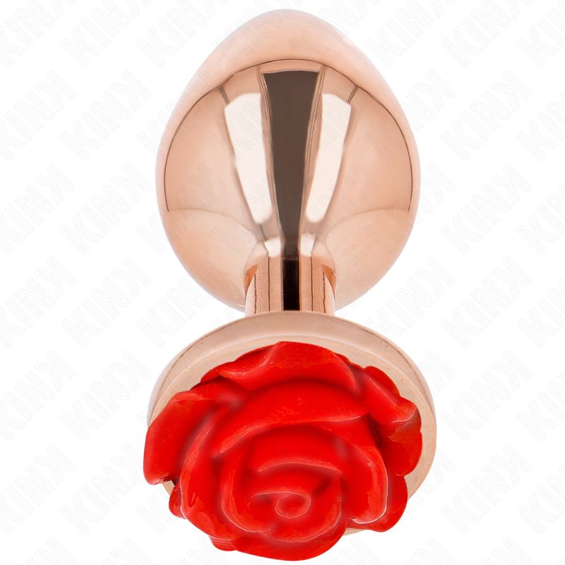 Analplug aus Metall mit roter Rosen-Applikation am Sockel.