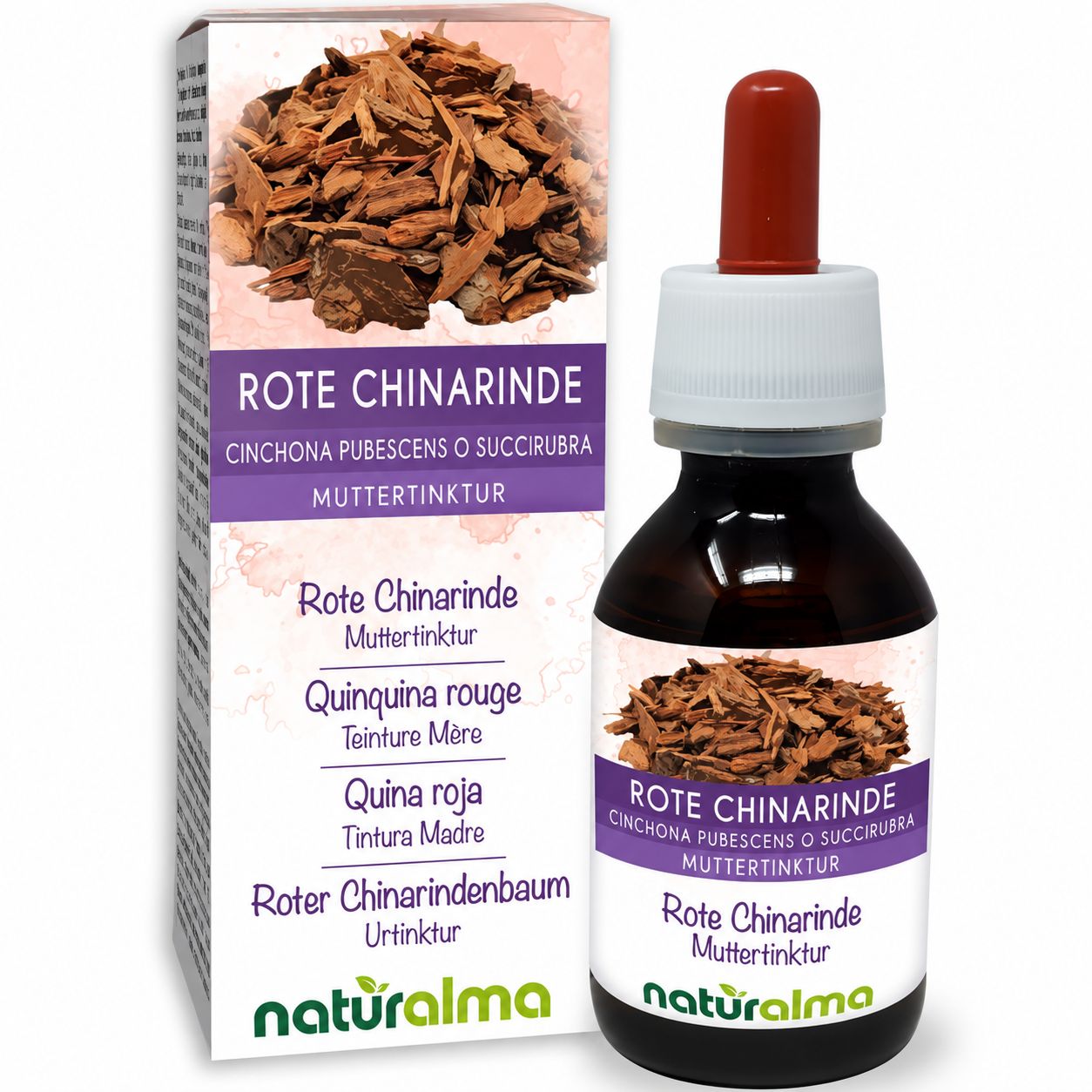 Naturalma Rote Chinarinde Muttertinktur Flasche und Schachtel.