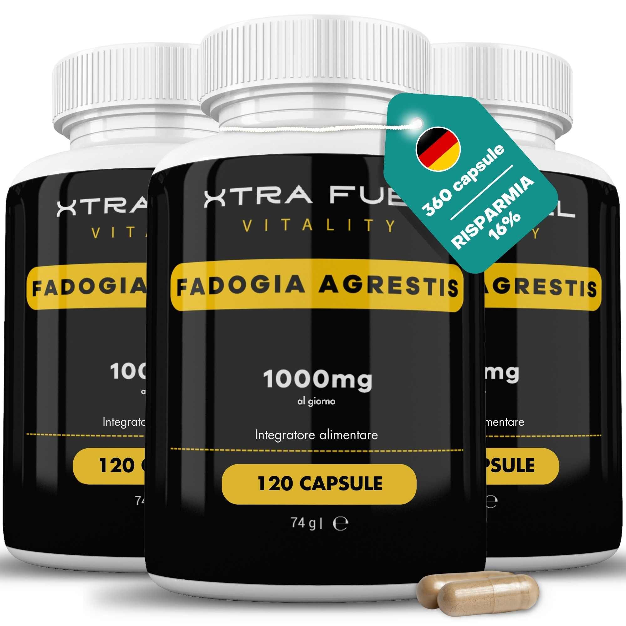 Drei Flaschen XTRA FUEL Fadogia Agrestis Kapseln. Auf jeder Flasche steht 1000mg und 120 Kapseln.