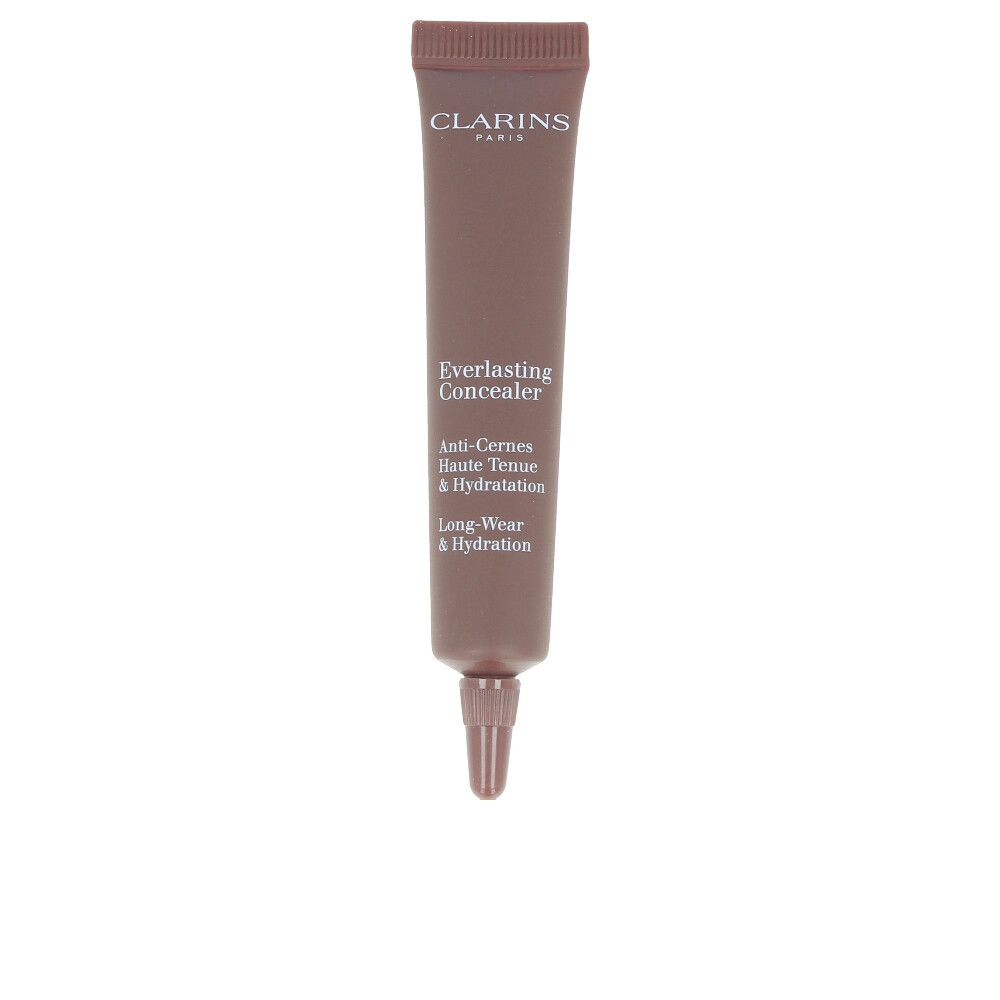 Concealer-Tube, braun. Schriftzug: CLARINS PARIS, Everlasting Concealer, Anti-Cernes Haute Tenue & Hydratation, Long-Wear & Hydration.