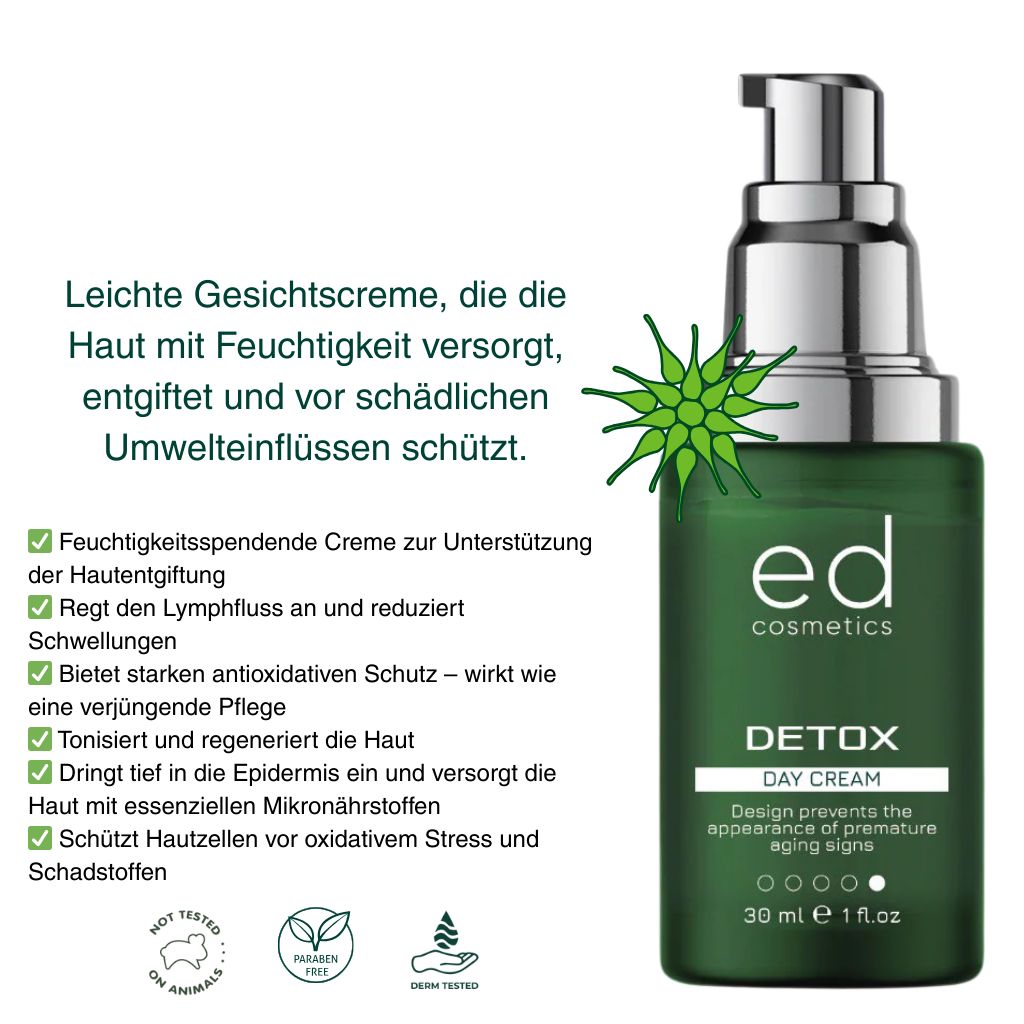 ED COSMETICS Detox Tagespflege – Gesichtscreme gegen Falten für trockene empfindliche Haut