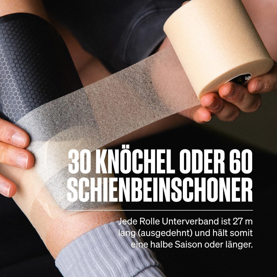 Schaumstoff-Unterverband, 27m Rolle, reicht für 30 Knöchel oder 60 Schienbeinschoner.