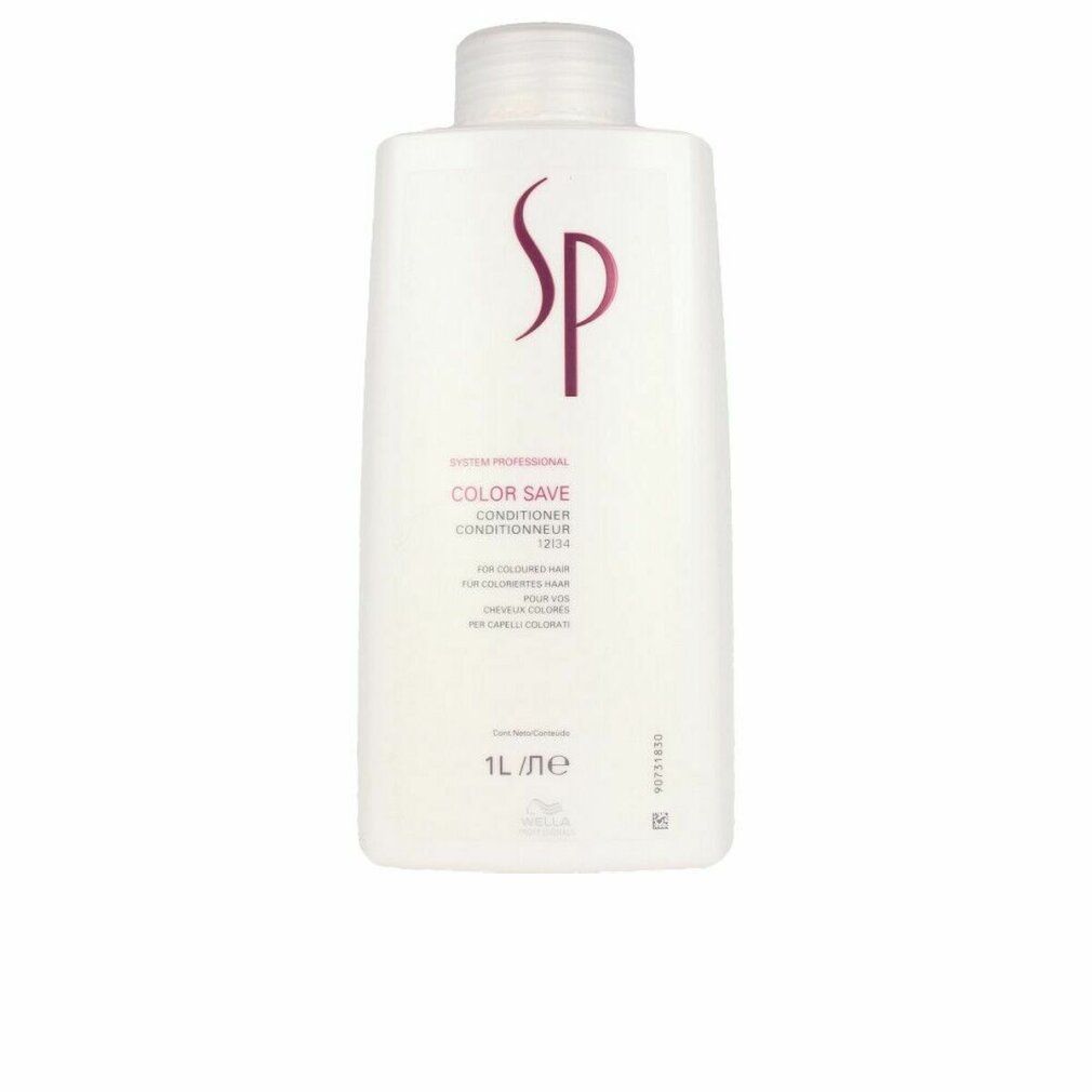 Weiße Flasche mit SP-Logo und Produktbezeichnung Color Save Conditioner. Text in Englisch, Französisch, Italienisch. 1L.