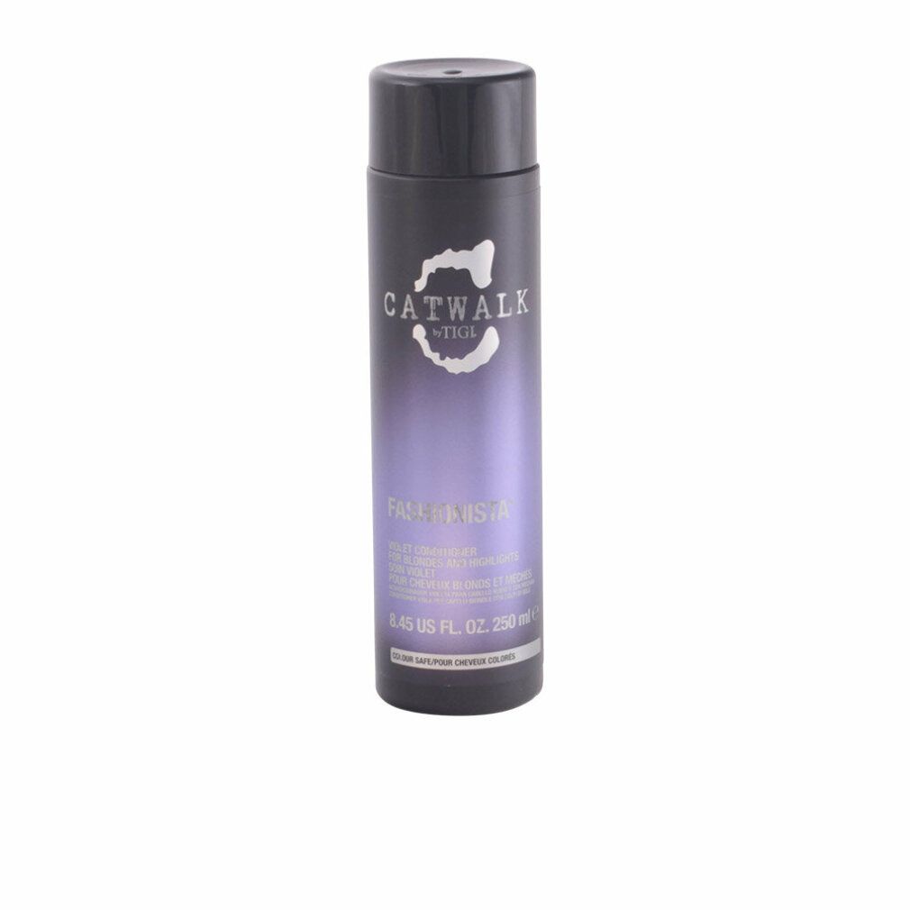 Violett Conditioner. Zylindrische Flasche mit lila Farbverlauf. Schriftzug: CATWALK by TIGI, Fashionista. 250ml.