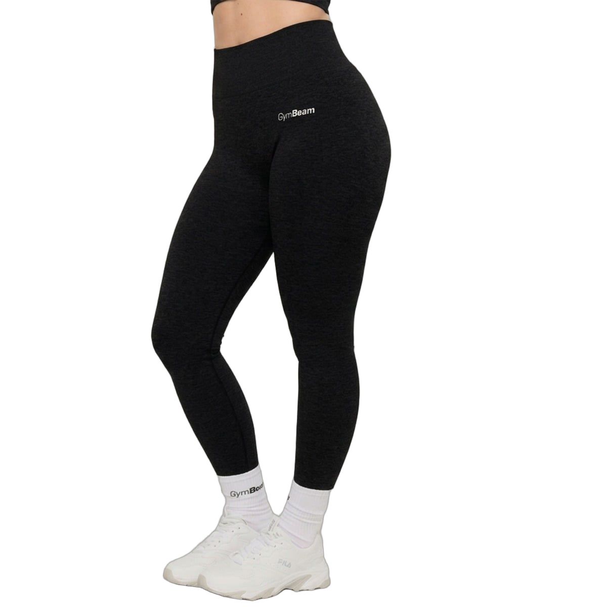 Seitliche Ansicht der Graphit-Leggings mit hohem Bund für Damen.