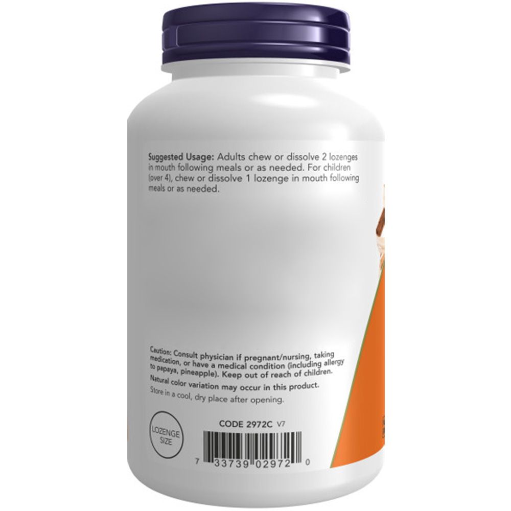 Rückseite der weißen Flasche. Enthält Anwendungshinweise und Vorsichtshinweise. Code 2972C V7. Marke: NOW.