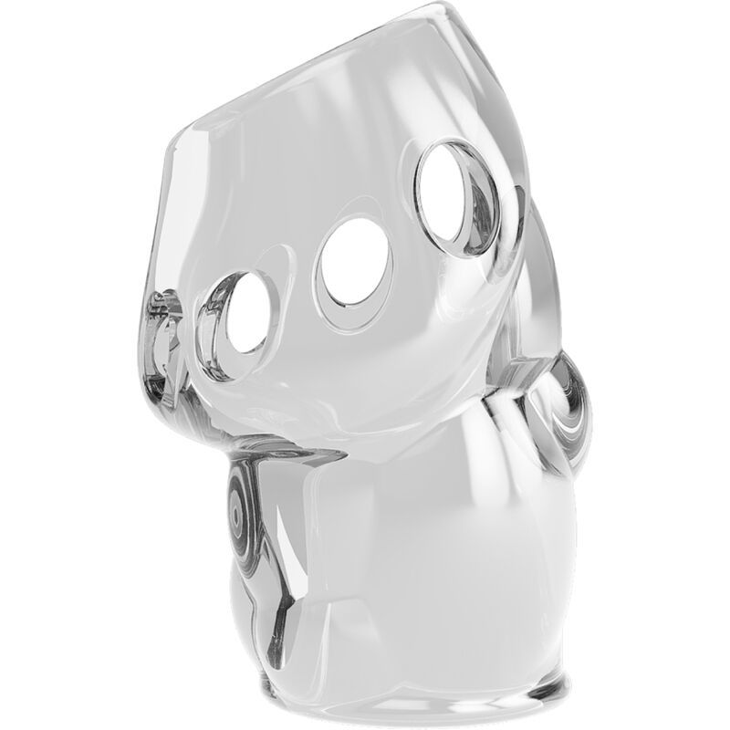 Transparentes Produkt mit Löchern. Geformt für den Intimbereich. Aus klarem Material.