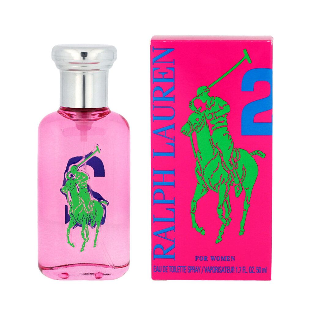 Rosa Flakon und Verpackung. Grünes Logo und blaue "2". "Ralph Lauren" und Produktbezeichnung. Für Damen.