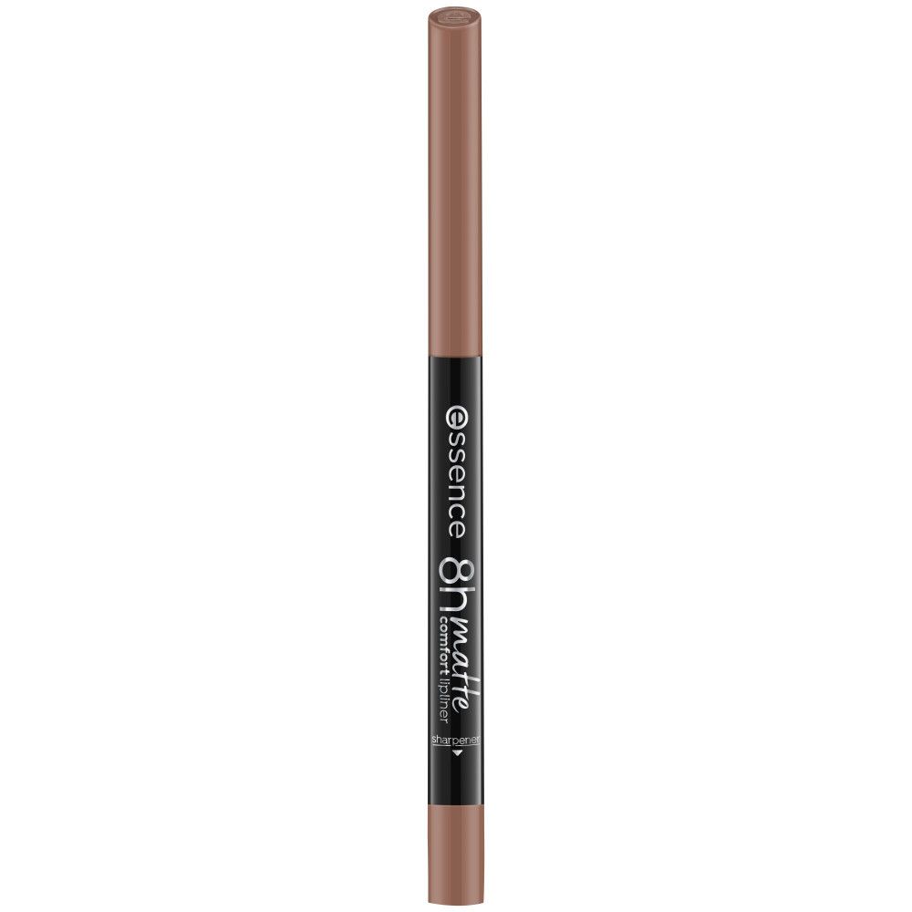 Lippenstiftstift mit braunem Schaft und brauner Mine. Aufschrift: essence 8h matte comfort liner.