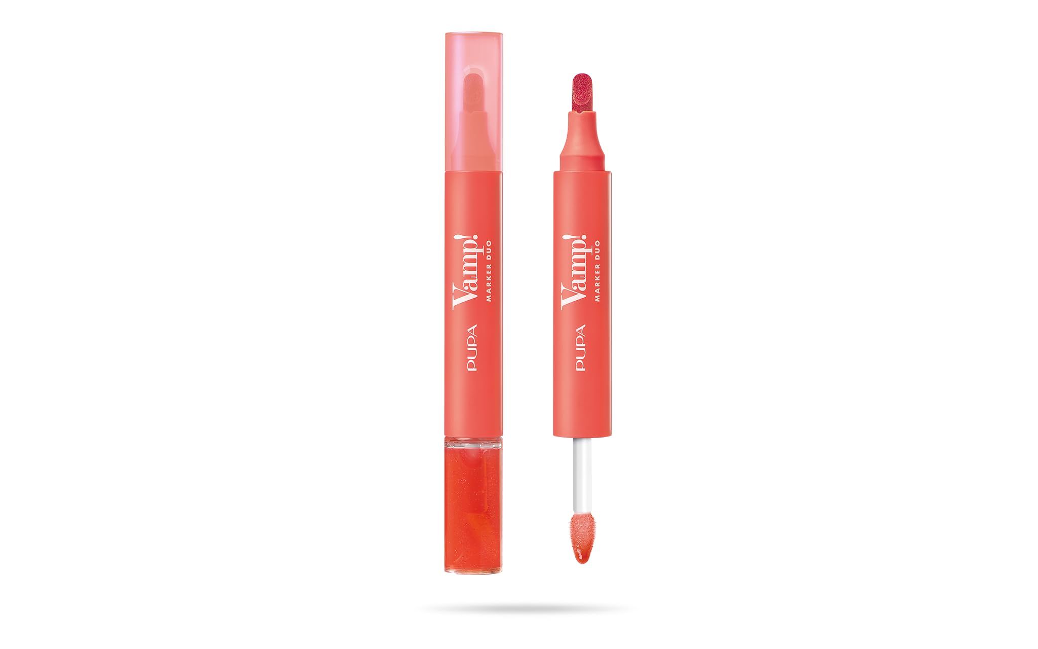 Pupa Vamp! Marker Duo Lippenstift + Gloss 3-in-1, Hyaluronsäure - 009 Jelly Coral