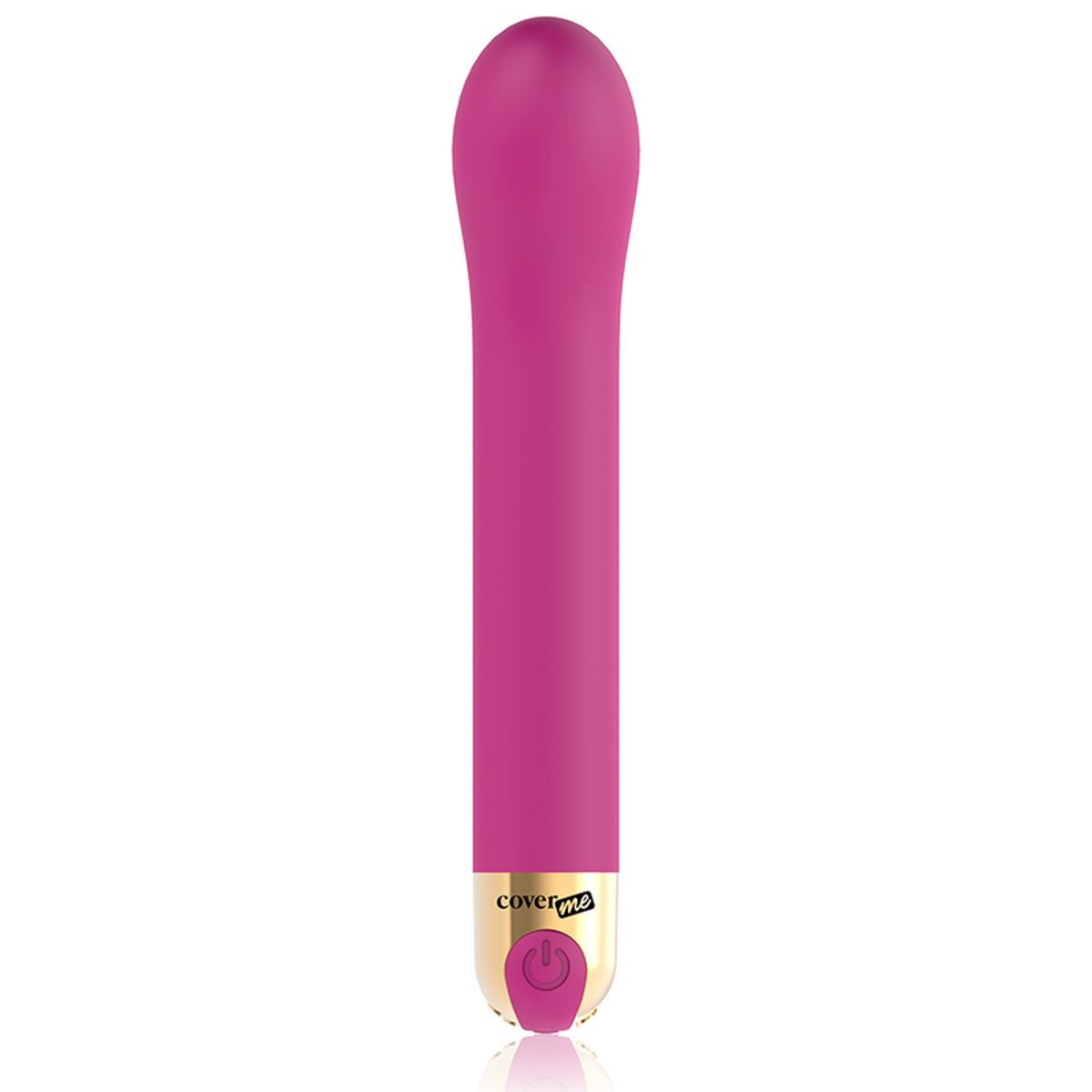 Lila Vibrator mit goldfarbenem Unterteil. Der Vibrator ist gerade.