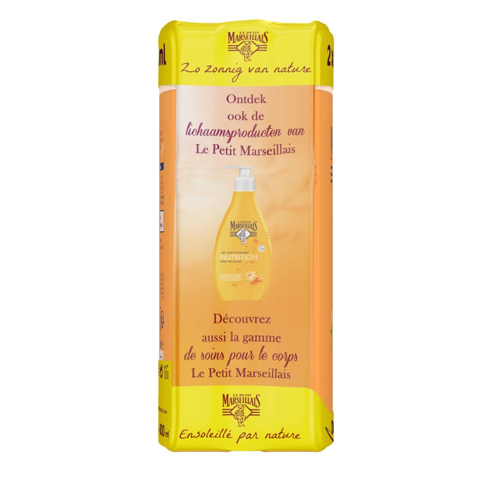 Duo-Pack Duschgel. Gel Douche Extra Doux, Verveine & Bio Zitrone. Produktverpackung mit Text.