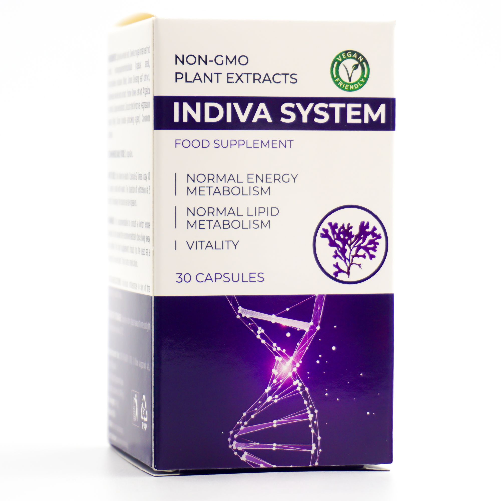 Indiva System Nahrungsergänzungsmittel mit 30 Kapseln, vegan.